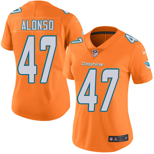 Nike Miami Dolphins #47 Kiko Alonso Orange Women Stitched NFL Limited Rush Jersey